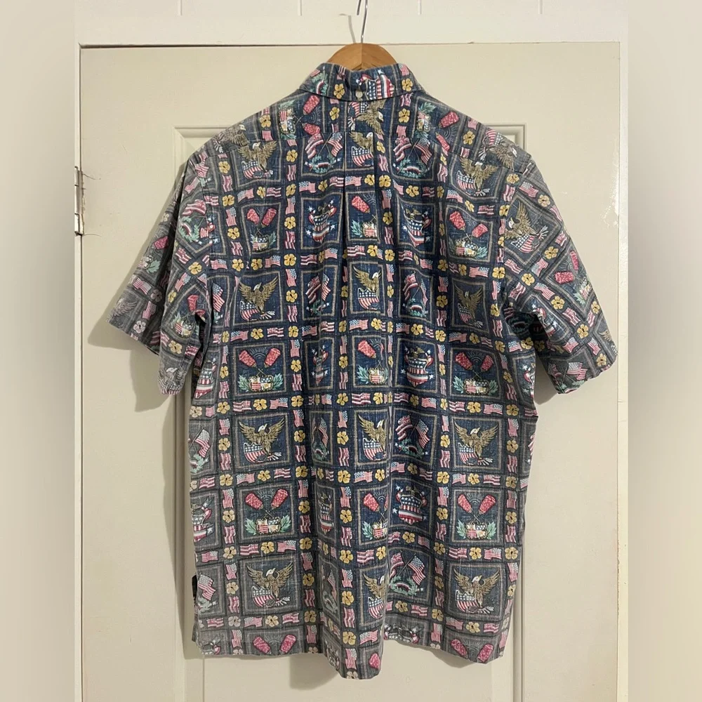 Reyn Spooner‎ Dietrich Varez Hawaiian Button Pullover Shirt USA Flag Patriotic